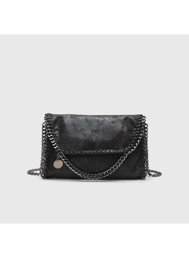Chic Black Faux Leather Shoulder Bag with Intricate Chain Detail Effortlessly Elevate Your Style with Timeless Elegance and Practicality - Image 1